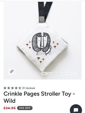 Crinkle Lion Stroller Toy with Mirror in White and Black